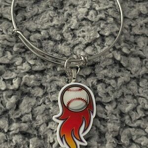 Silver Baseball Flame Charm Bracelet